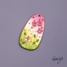 LARGE enameled copper pendant – green / pink / ivory / yellow – wildflower meadow