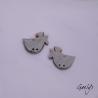 Pair of enameled copper earring charms – yellow, orange, and green background – little hen – small flower