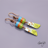 Poppies in the sky - boucles d'oreilles - perles lampwork forme barril - bleu / vert  / orange / noir