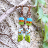 Poppies in the sky - boucles d'oreilles - perles lampwork forme barril - bleu / vert  / orange / noir