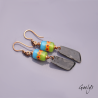 Poppies in the sky - boucles d'oreilles - perles lampwork forme barril - bleu / vert  / orange / noir
