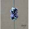 Perles Lampwork à fleurs - duo de perles rondes - fleurs  - fond noir / fleurs violette (glycine), vert d'eau