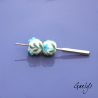 Floral Lampwork Beads – Round Bead Duo – Light Ivory / Foliage / Turquoise daisy