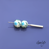 Floral Lampwork Beads – Round Bead Duo – Light Ivory / Foliage / Turquoise daisy