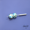 Floral Lampwork Beads – Round Bead Duo – Light Ivory / Foliage / Turquoise daisy