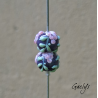 Perles Lampwork à fleurs - duo de perles rondes - fleurs  - fond violet / fleurs rose (style glycine), vert d'eau