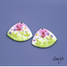 Paire de charm cuivre émaillé pour boucles d'oreille - fond  rose , vert anis - feuillage, fleur roses , violine