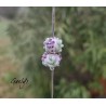 Perles Lampwork à fleurs - duo de perles rondelle 4 fleurs  - fond rode nude / fleurs violettes, feuillage olive