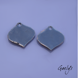 SMALL - Pair of enameled copper earring charms - purple and mint green background - teal foliage, flowers