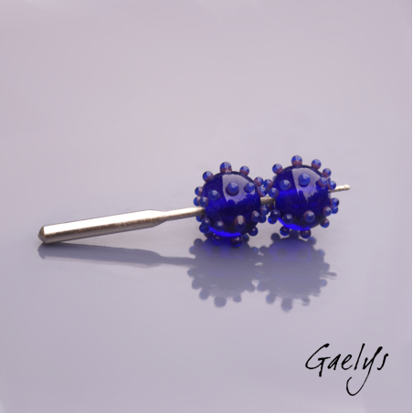 copy of Spiked beads – rondelle bead duo featuring a sea urchin dot pattern – transparent cobalt blue / purple