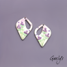 Paire de charm cuivre émaillé pour boucles d'oreille - fond  lilas , vert doux- feuillage, fleur violette