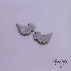 Paire de charm cuivre émaillé pour boucles d'oreille - fond  rose , blanc- poulette - fleurette