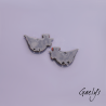 Paire de charm cuivre émaillé pour boucles d'oreille - fond  rose , blanc- poulette - fleurette