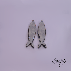 Little Sardines: Pair of enameled copper earring charms – teal and green background – fish – multicolored scales