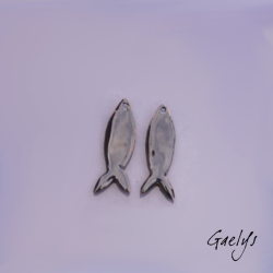 Little Sardines: Pair of enameled copper earring charms – yellow background – fish – multicolored scales
