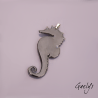 LARGE enameled copper seahorse – turquoise blue / teal / white / milky blue – small orange fish