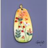GRAND pendentif cuivre émaillé -  vert / jaune / orange / rouge / blanc - prairie fleurie