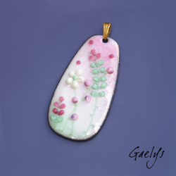 copy of LARGE enameled copper pendant – green / pink / ivory – wildflower meadow
