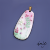 GRAND pendentif cuivre émaillé -  vert menthe / rose / ivoire - prairie fleurie