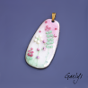 GRAND pendentif cuivre émaillé -  vert menthe / rose / ivoire - prairie fleurie