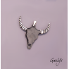 Enameled copper buffalo skull – sky blue / soft green – pink floral