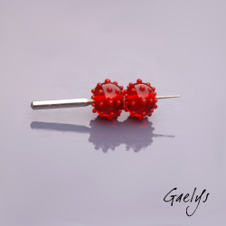 Perles à picots - duo de perles rondelle avec un jeu de points oursin - rouge  transparent