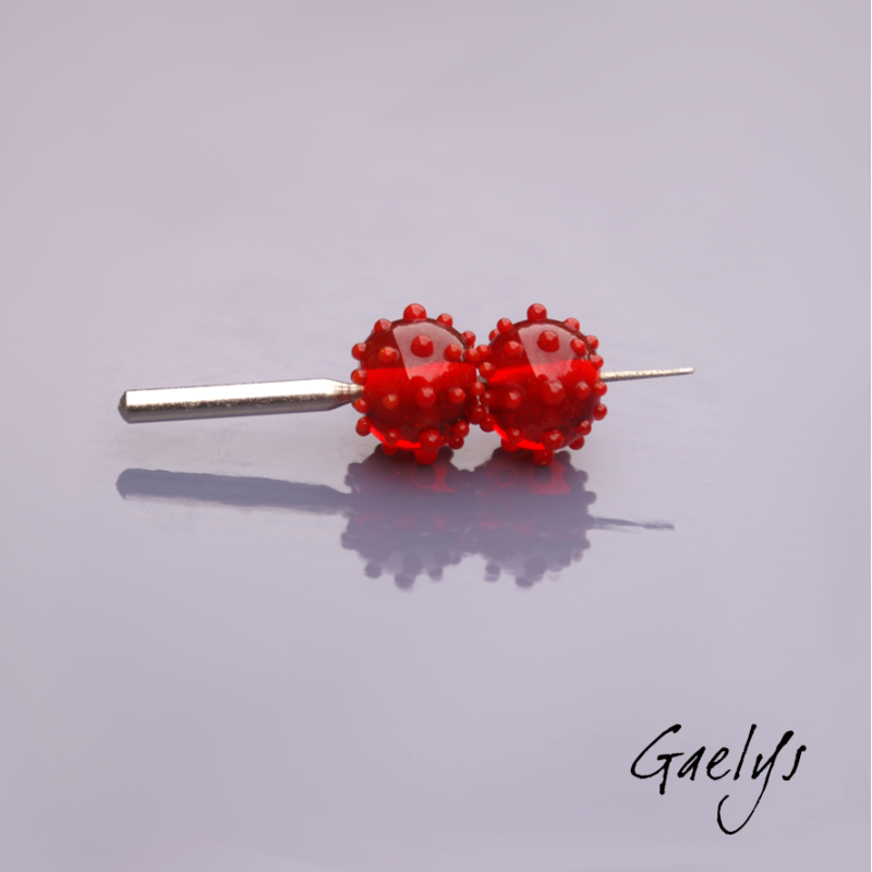 Perles à picots - duo de perles rondelle avec un jeu de points oursin - rouge  transparent