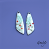 Paire de charm cuivre émaillé pour boucles d'oreille - blanc / bleu et vert pâle - feuillage, fleur rouge