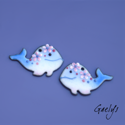 Paire de charm cuivre émaillé pour boucles d'oreille - blanc / bleu pervenche / rose - baleine