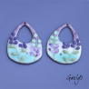Paire de charm cuivre émaillé pour boucles d'oreille - blanc / bleu vert / violet  - feuillage, fleur violette