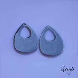 Pair of enameled copper earring charms – white / blue-green / purple – foliage, purple flower
