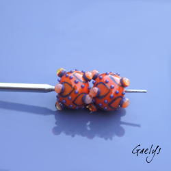 Perles à picots - duo de perles rondelle avec un jeu de points et picots  - orange / violet
