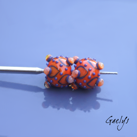 Perles à picots - duo de perles rondelle avec un jeu de points et picots  - orange / violet