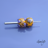 Asymmetrical – Picot beads / Flowers – a pair of rondelle beads featuring a play of dots, picots, and flowers – yellow / purple