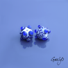 Perles à picots - duo de perles rondelle avec un jeu de points et picots  - blanc / bleu cobalt