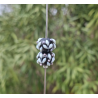 Perles Lampwork à fleurs - duo de perles rondelle  - fond noir /feuillage olivier