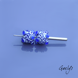 Perles à picots - duo de perles rondelle avec un jeu de points et picots  - blanc / bleu cobalt