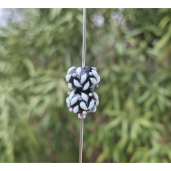 Perles Lampwork à fleurs - duo de perles rondelle  - fond noir /feuillage olivier