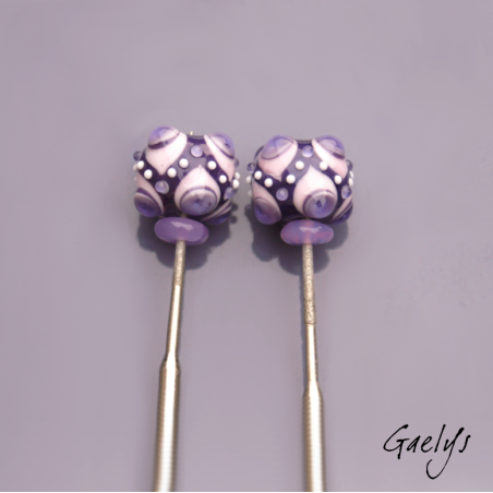 Perles à picots - duo de perles rondelle avec un jeu de points et picots  - rose / violet