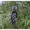 Perles Lampwork à fleurs - duo de perles rondelle  - fond noir /feuillage olivier