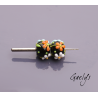 Perles Lampwork à fleurs - duo de perles rondelle 4 fleurs  - fond noir / fleurs bleues, oranges, blanches