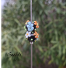 Perles Lampwork à fleurs - duo de perles rondelle 4 fleurs  - fond noir / fleurs bleues, oranges, blanches
