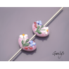 Duo de perle de verre pour BO - coeur rose fleurs roses bleues