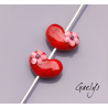 Duo de perle de verre pour BO - coeur rouge / fleur rose