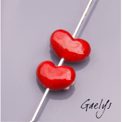 Duo de perle de verre pour BO - coeur rouge / fleur rose