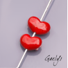 Duo de perle de verre pour BO - coeur rouge / fleur rose