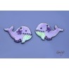 Paire de charm cuivre émaillé pour boucles d'oreille -vert / violet - baleine
