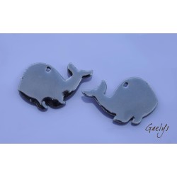Paire de charm cuivre émaillé pour boucles d'oreille -vert / violet - baleine