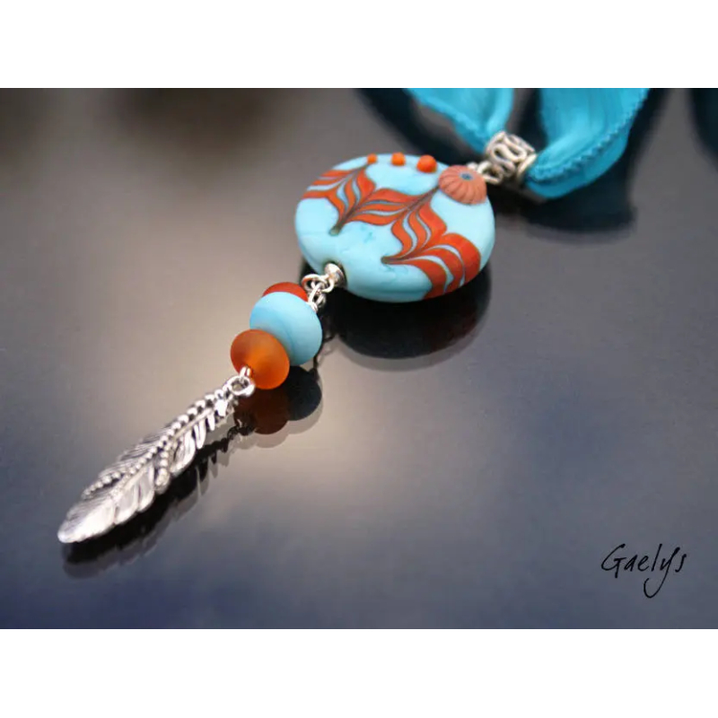 ArtSinoe - pendentif  lampwork inspiration indienne -  Ruban de soie