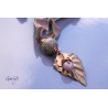 Abigail - pendentif  lampwork perle ronde, montage bronze et cuivre - Ruban de soie